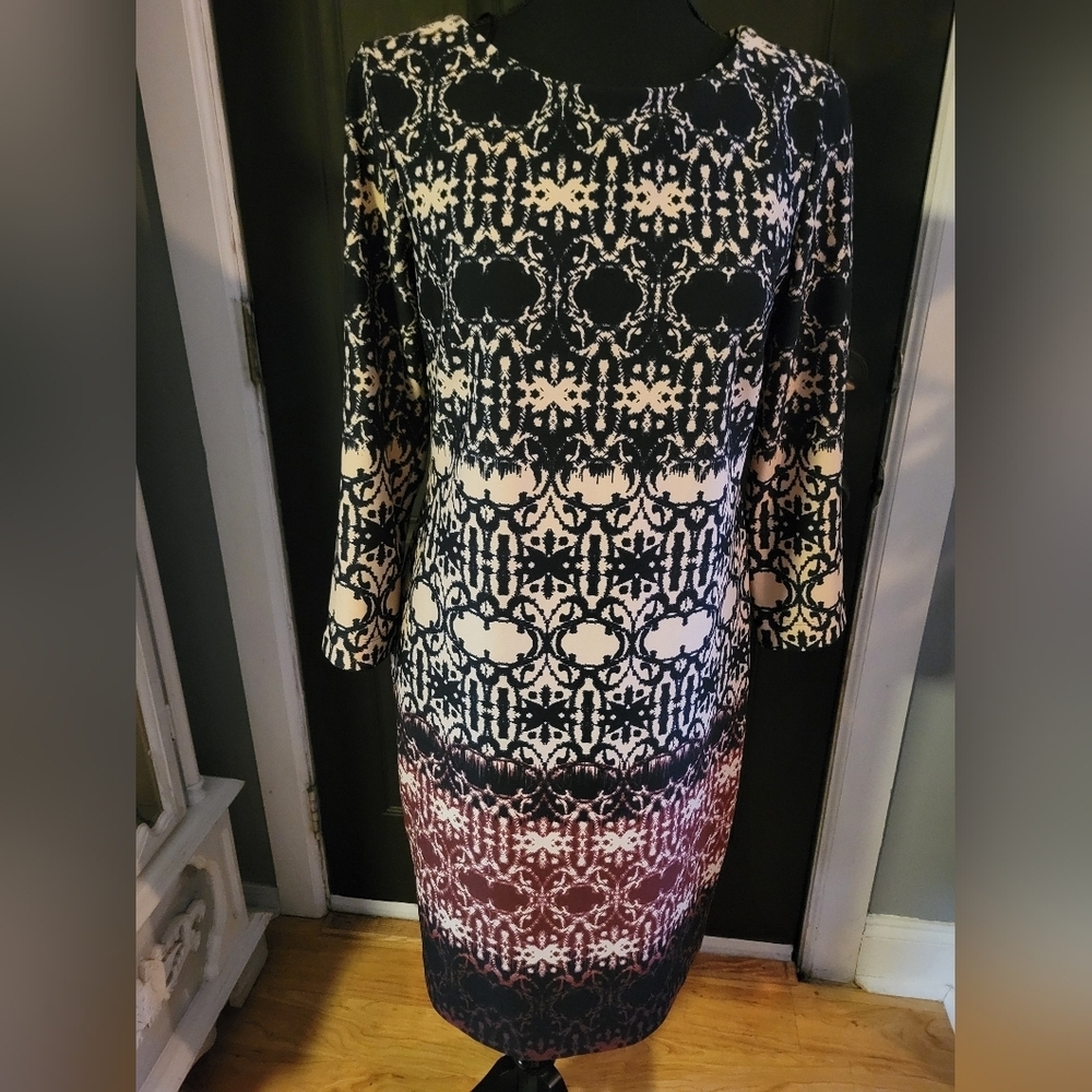 Taylor Black and Cream Long Sleeve Dress